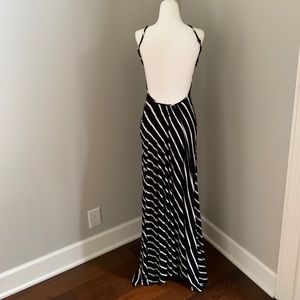 Backless Black and White Striped Maxi Dress